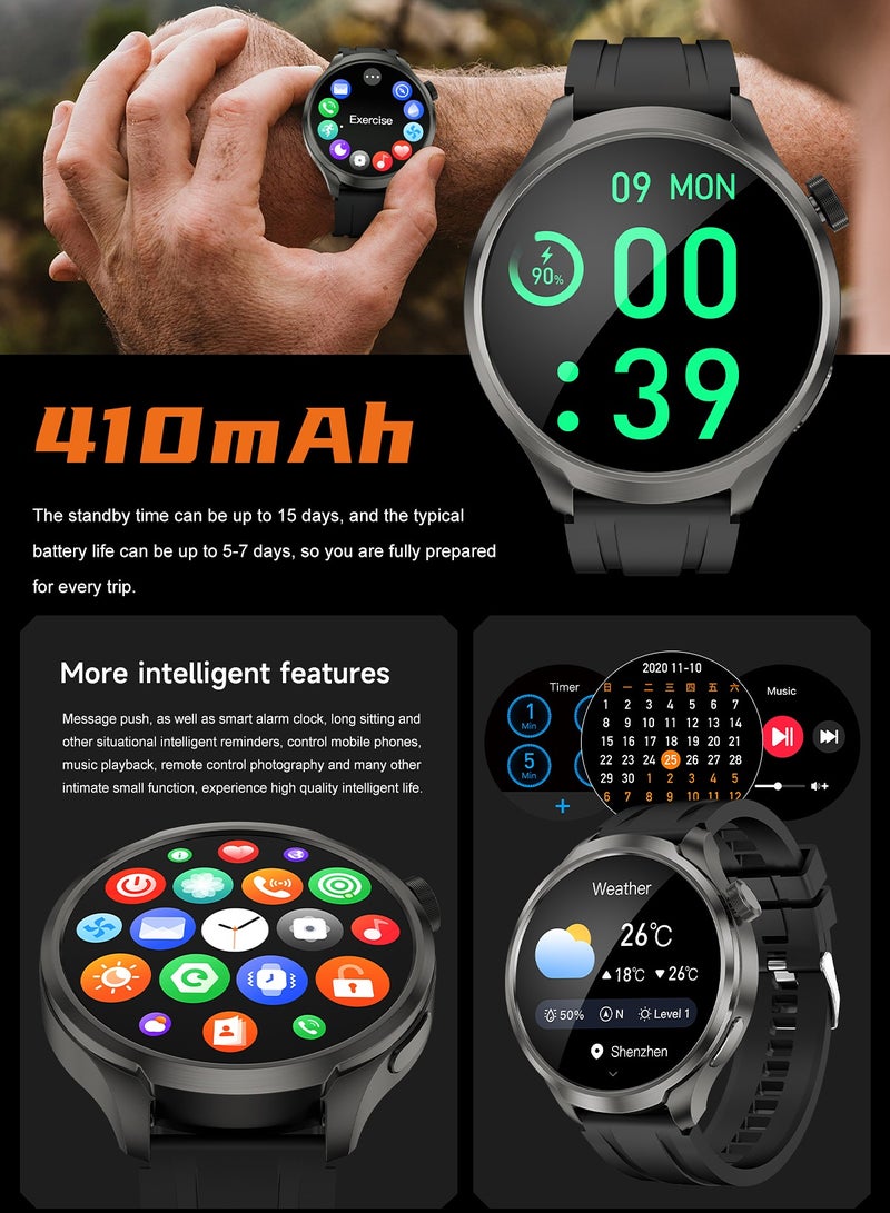 RollsTimi  Men's Fashion Smart watch, 1.85inch HD Full Display, Heart Sleep Monitor, Intelligent Bluetooth Call, Voice Assistant, IP67 Waterproof Fitness Smartwatch, DK69 Tape Black - Image 5