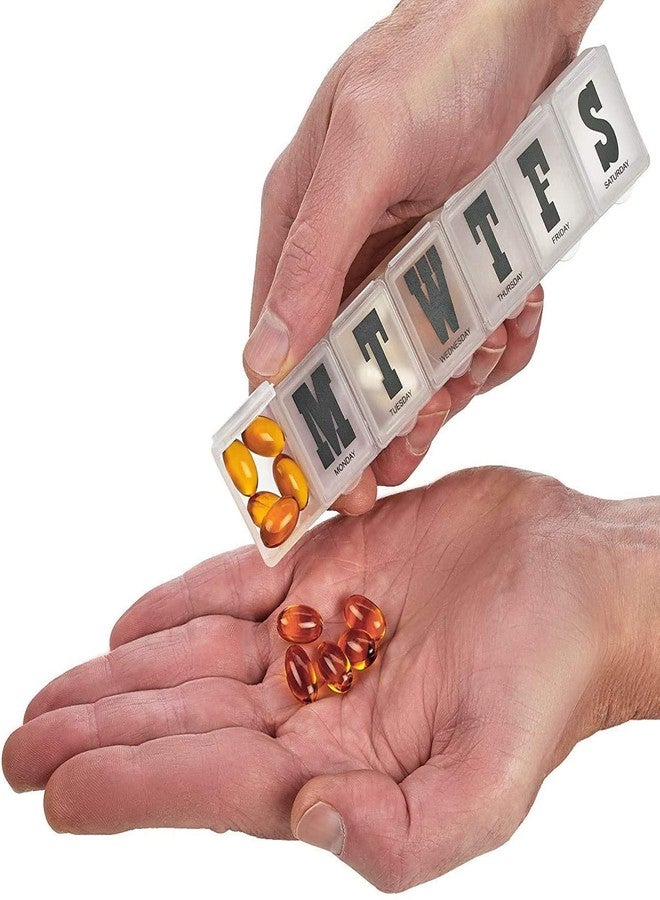 MEDca Pill Organizers - Pack of 4 Bold Letter Weekly Pill Planners for 28 Days Total to Separate Supplements, Fish Oils & Vitamins Daily Medication Reminder for Travel & Purse - Image 3