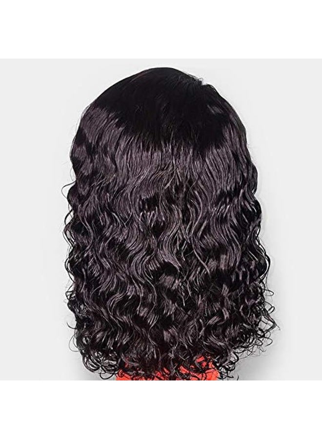 Forawme 150% Density Water Wave Pre Plucked Front Lace Wigs Human Hair 14 Inch Natural Black Brazilian Virgin Real Hair Glueless Bob Lace Wig Natural Hairline (13X6 Frontal Lace) - Image 4