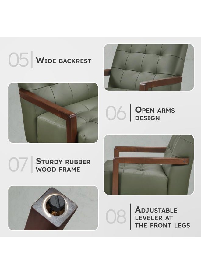 Lexicon Modern Accent Chair, Luxury Genuine Leather Living Room Chair with Tufted Cushions, Solid Wood Frame and Arm Rest, Comfy Upholstered Single Seat for Bedroom/Reading/Office, Green - Image 3