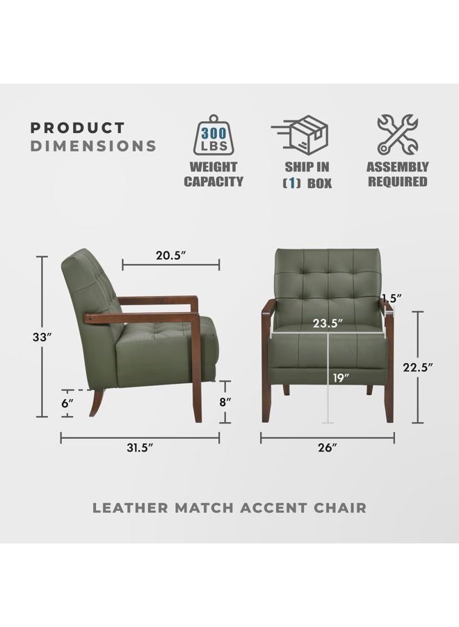 Lexicon Modern Accent Chair, Luxury Genuine Leather Living Room Chair with Tufted Cushions, Solid Wood Frame and Arm Rest, Comfy Upholstered Single Seat for Bedroom/Reading/Office, Green - Image 4