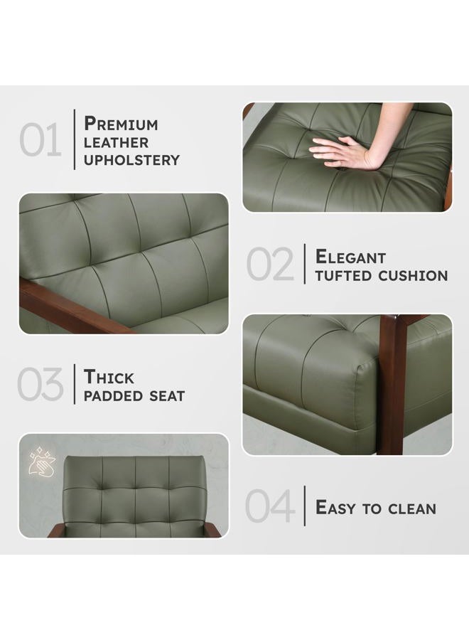 Lexicon Modern Accent Chair, Luxury Genuine Leather Living Room Chair with Tufted Cushions, Solid Wood Frame and Arm Rest, Comfy Upholstered Single Seat for Bedroom/Reading/Office, Green - Image 2