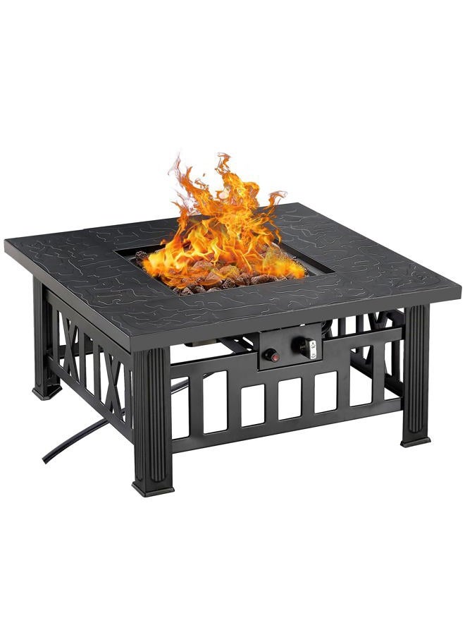 VECELO Propane Fire Pit, 30 Inch Outdoor Gas Fire Table, 50,000 BTU Square Firepit with Lid and Lava Rock, Adjustable Flame Steel Fire Table for Outdoor, Patio, Backyard, Party, Black - Image 1