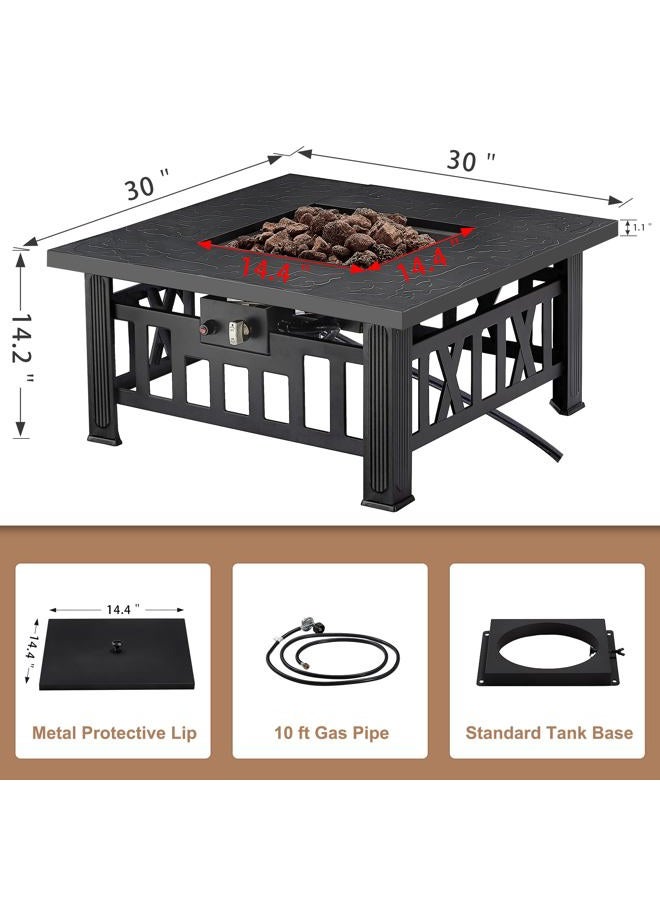 VECELO Propane Fire Pit, 30 Inch Outdoor Gas Fire Table, 50,000 BTU Square Firepit with Lid and Lava Rock, Adjustable Flame Steel Fire Table for Outdoor, Patio, Backyard, Party, Black - Image 3
