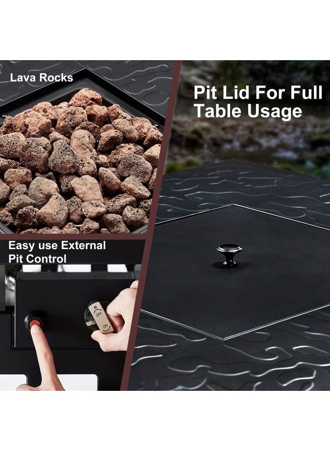 VECELO Propane Fire Pit, 30 Inch Outdoor Gas Fire Table, 50,000 BTU Square Firepit with Lid and Lava Rock, Adjustable Flame Steel Fire Table for Outdoor, Patio, Backyard, Party, Black - Image 4