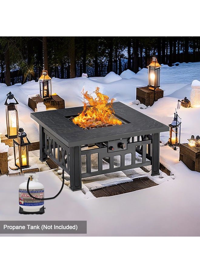 VECELO Propane Fire Pit, 30 Inch Outdoor Gas Fire Table, 50,000 BTU Square Firepit with Lid and Lava Rock, Adjustable Flame Steel Fire Table for Outdoor, Patio, Backyard, Party, Black - Image 2
