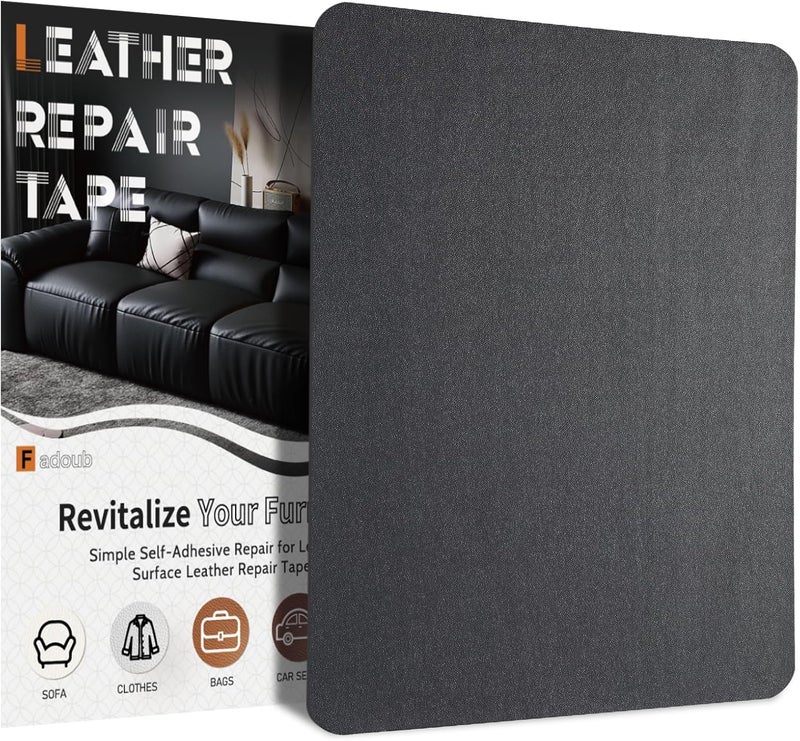 Fadoub Leather Repair Patch Tape Self-Adhesive, 8x11In Heavy Duty Vinyl Patch, Leather Repair Kit for Furniture, Sofa, Couch, Office Chair, Car Seat, Car Interior(Dark Gray-Fine Grain) - Image 1