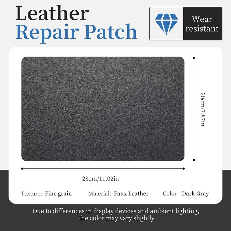 Fadoub Leather Repair Patch Tape Self-Adhesive, 8x11In Heavy Duty Vinyl Patch, Leather Repair Kit for Furniture, Sofa, Couch, Office Chair, Car Seat, Car Interior(Dark Gray-Fine Grain) - Image 2