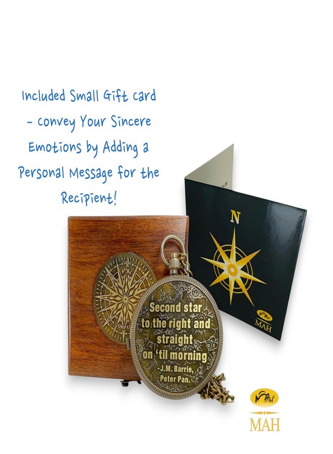 MAH Brass Compass with “Second Star to the Right” Embossed Dial – Inspirational Pocket Compass Gift for Son, Daughter, or Friend | Motivational Keepsake for Graduation, Birthday, Christmas, or Travel gift - Image 3