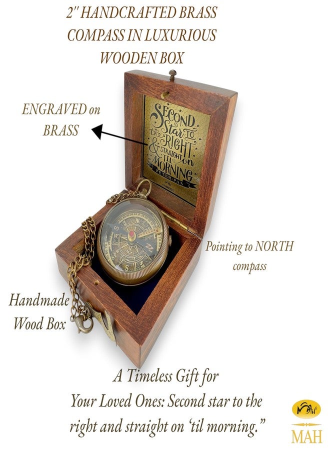 MAH Brass Compass with “Second Star to the Right” Embossed Dial – Inspirational Pocket Compass Gift for Son, Daughter, or Friend | Motivational Keepsake for Graduation, Birthday, Christmas, or Travel gift - Image 4