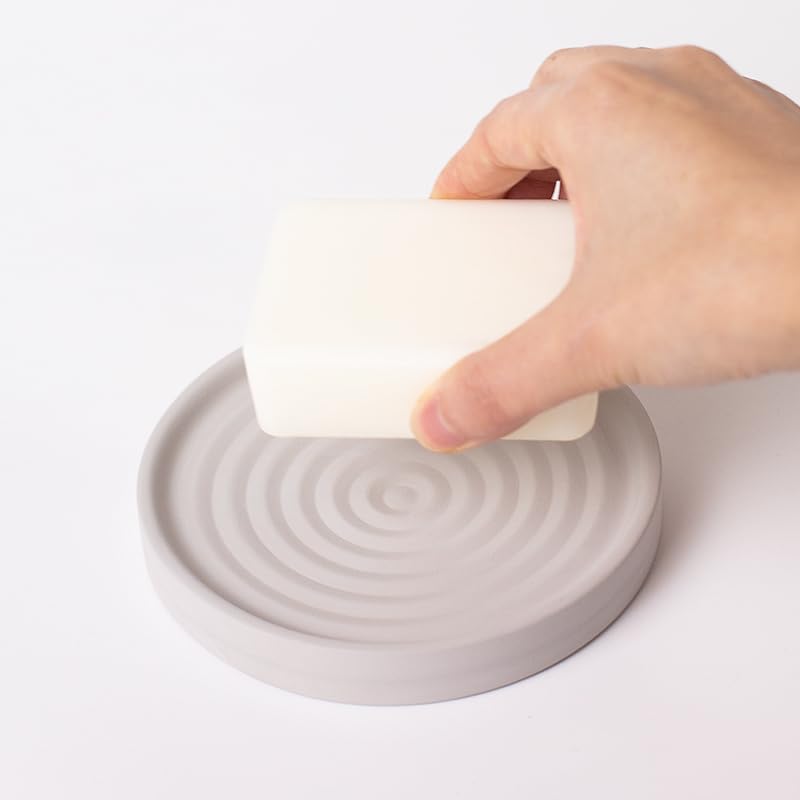 Selegna Diatomite Round Soap Dish & Soap Holder, Quick-Dry Drying Stone Bar Soap Tray with Ripple Pattern, Water-Absorbing Diatomaceous Earth Vanity Tray for Bathroom & Kitchen Countertop - Image 1