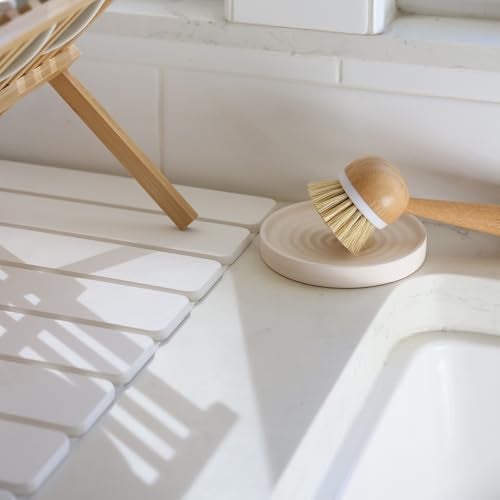 Selegna Diatomite Round Soap Dish & Soap Holder, Quick-Dry Drying Stone Bar Soap Tray with Ripple Pattern, Water-Absorbing Diatomaceous Earth Vanity Tray for Bathroom & Kitchen Countertop - Image 4