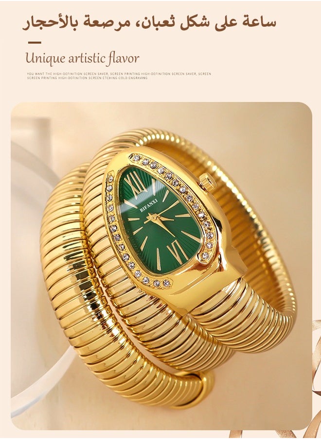 BIFANXI Ladies Fashion Watch, Snake-Shaped Diamond Design Quartz Watch, Fashionable Versatile Bracelet Watch  - Image 1