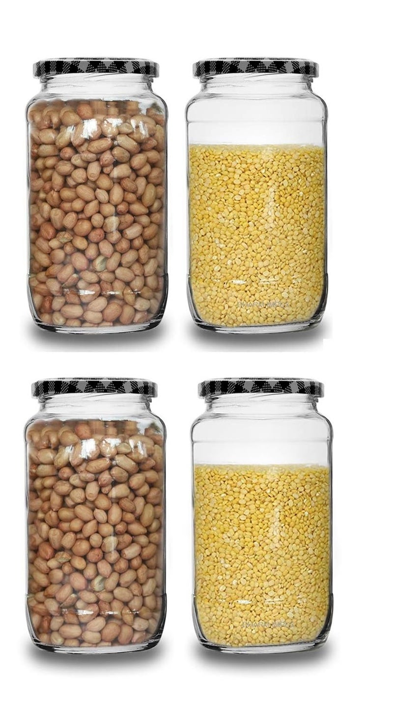 CROCO JAR Croco Glass Jar With Air Tight Black Stripe Lid For Kitchen Dried Masala Storage Jar Honey Jar and Container Visible Glass Jar For Kitchen Storage Set1000 Gram Pack of 4 - Image 1