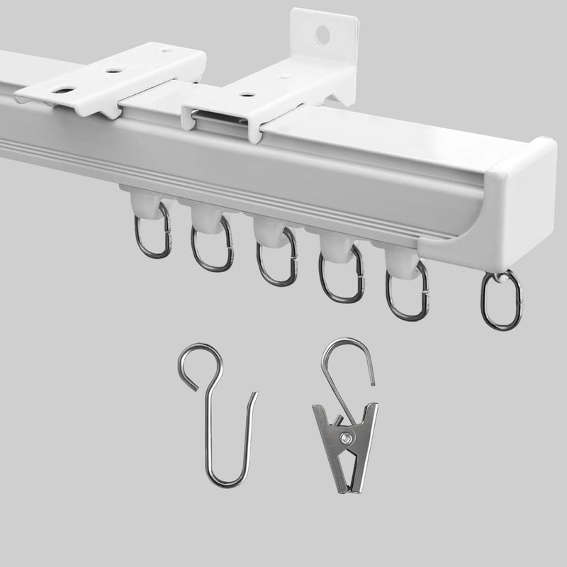 MaKefeile Ceiling Curtain Track, Heavy Duty Curtain Tracks System for Room Divider, Wall Mount Sliding Curtain Rail with Clip and Hooks Set for Living Room, Bedroom, Shower, Outdoor, White, 3ft-6ft - Image 1