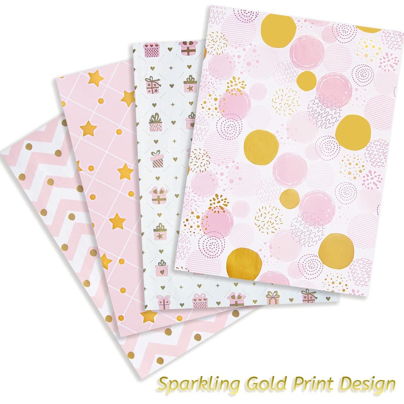 Larcenciel Wrapping Paper for Girl, Metallic Gold Foil Wrapping Paper, Pink Gift Wrap for Birthday, Valentines Day, Christmas, Wedding, Baby Shower,4 Sheets 27.5x19.6inch - Image 3