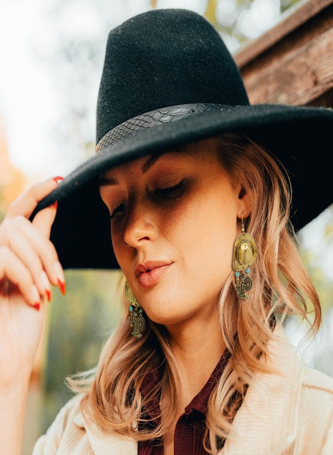 RechicGu Vintage Western Big Cowboy Hat Earrings for Women, Turquoise Cactus Navajo Pearl Boots Boho Country Concert Outfit Concho Drop Dangle Earrings,Vintage Golden Color - Image 4