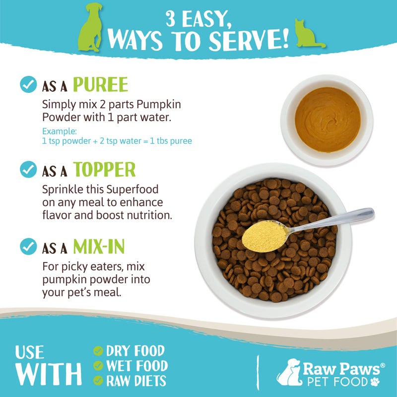 Raw Paws Organic Pumpkin Powder for Dogs & Cats (4-Ounce) - Made in USA - Fiber for Cats - Healthy Stool - Diarrhea & Constipation Relief - Dried Pumpkin for Dogs - Dog Food Topper - Image 3