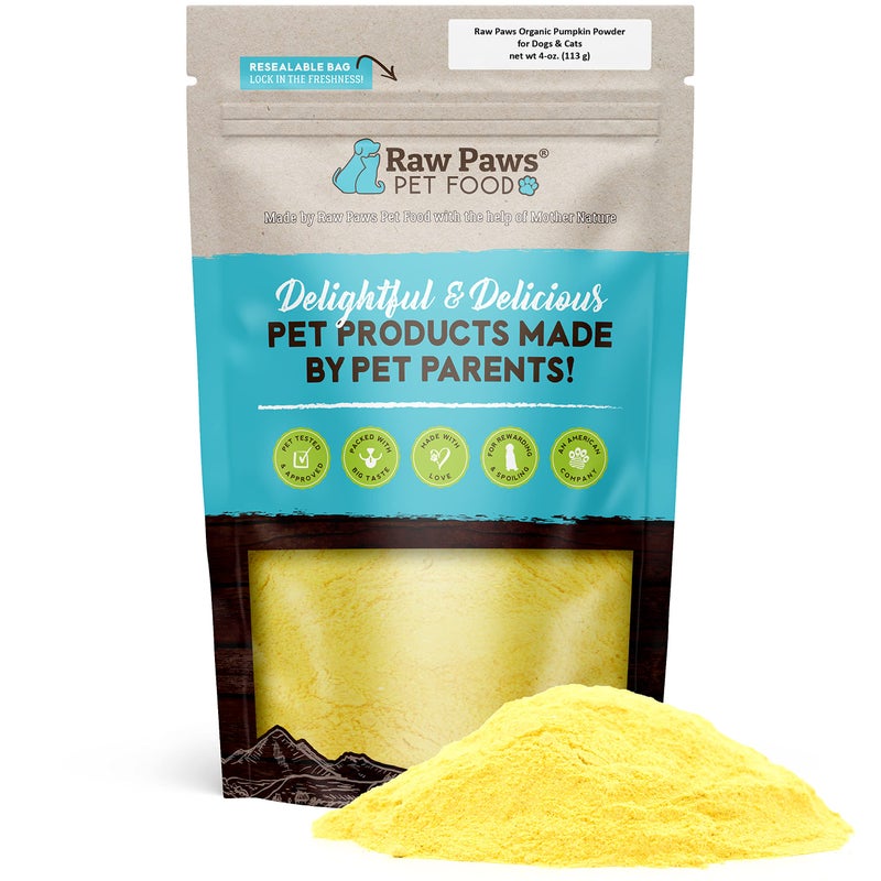 Raw Paws Organic Pumpkin Powder for Dogs & Cats (4-Ounce) - Made in USA - Fiber for Cats - Healthy Stool - Diarrhea & Constipation Relief - Dried Pumpkin for Dogs - Dog Food Topper - Image 1