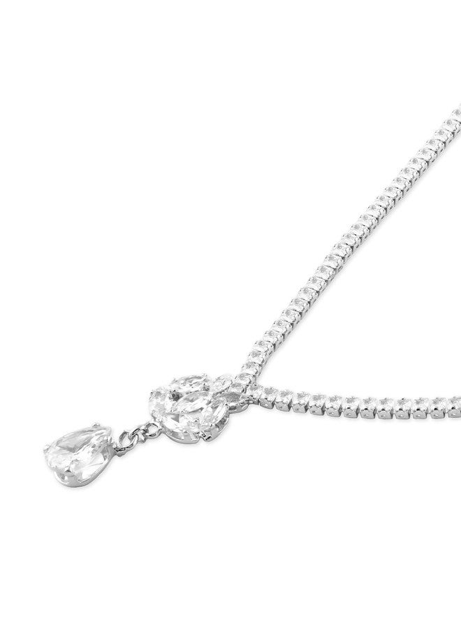 Ami Silver Tone Dazzling Bling Minimal Necklace and Earring Set For Women-ZPFK20623 - Image 4