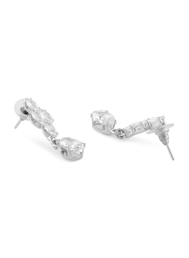 Ami Silver Tone Dazzling Bling Minimal Necklace and Earring Set For Women-ZPFK20623 - Image 5