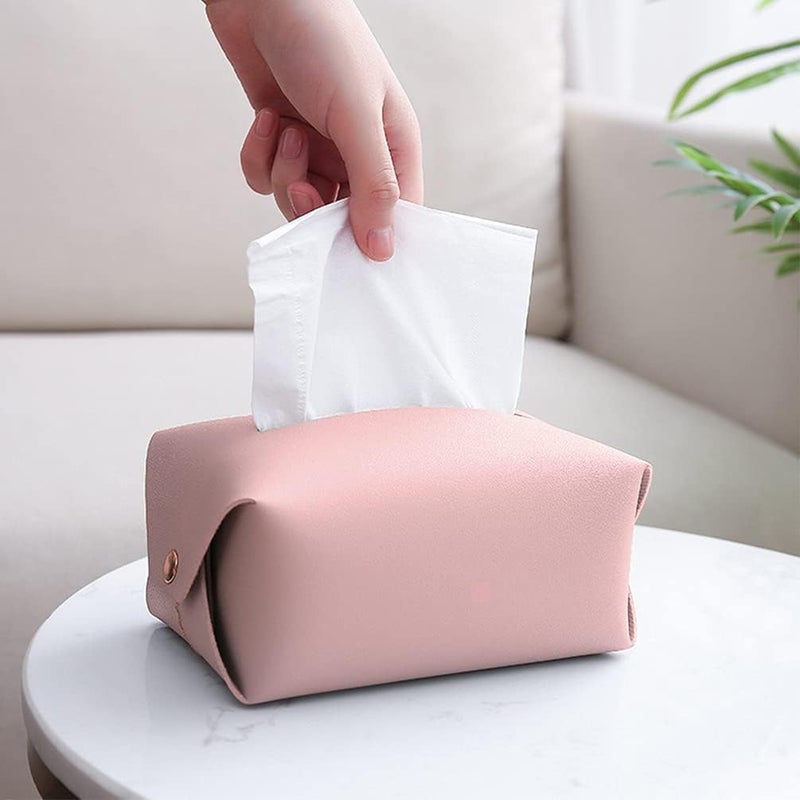 Casakit Tissue Box Cover Rectangular Modern PU Leather Rectangular Tissue Box Holder Decorative Tissue Box Case Organizer Holder for Bathroom Vanity Countertop Night Stand Office Desk Car (Pink) - Image 2