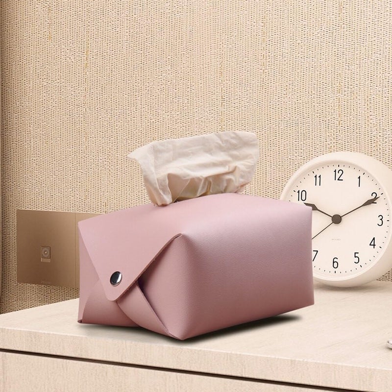 Casakit Tissue Box Cover Rectangular Modern PU Leather Rectangular Tissue Box Holder Decorative Tissue Box Case Organizer Holder for Bathroom Vanity Countertop Night Stand Office Desk Car (Pink) - Image 1
