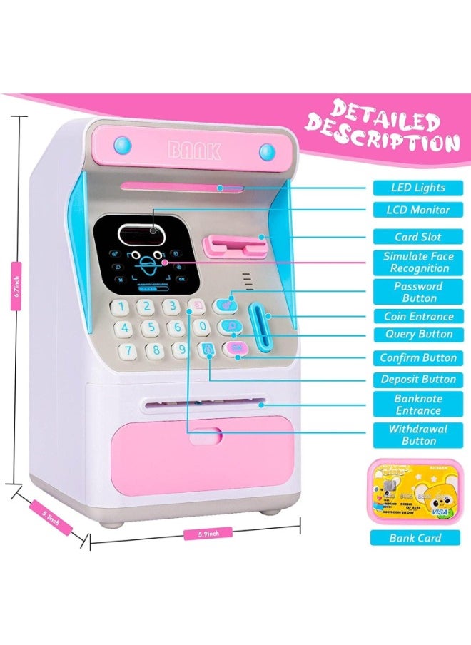 TOY GARDEN - Electronic Money Bank with Face Lock, ATM Bank for Real Money Kids Money Bank with Password Lock Cash Coin, Face Lock & Bank Card & Password Protection (PINK) - Image 1
