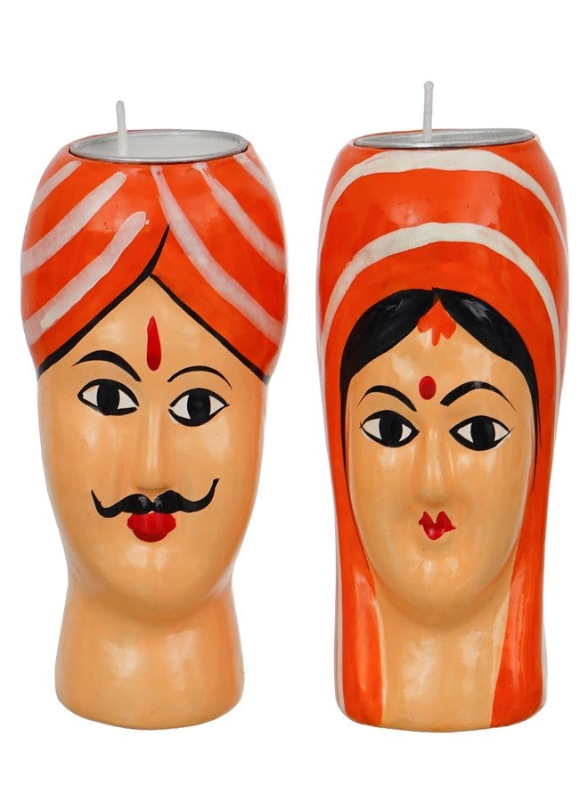 Webelkart Premium Handmade Kaka Kaki | Seth Sethani | Raja Rani Rajasthani Couple Tealight Candle Holder for Home | Kaka kaki face Tealight Holder for Diwali Decoration, Paper - Image 2