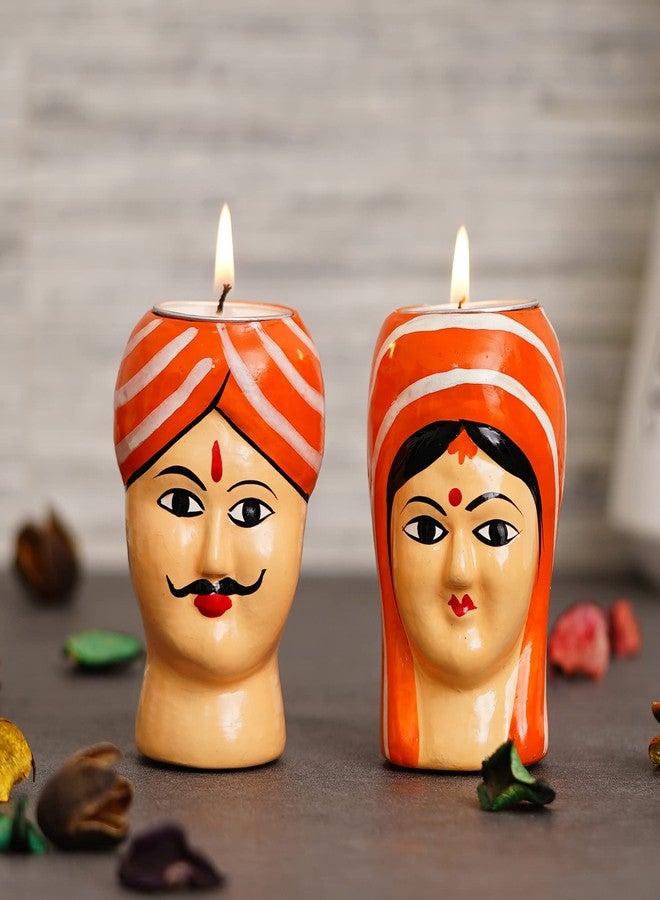 Webelkart Premium Handmade Kaka Kaki | Seth Sethani | Raja Rani Rajasthani Couple Tealight Candle Holder for Home | Kaka kaki face Tealight Holder for Diwali Decoration, Paper - Image 1