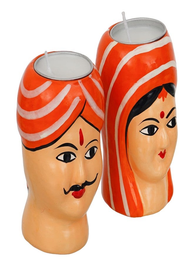 Webelkart Premium Handmade Kaka Kaki | Seth Sethani | Raja Rani Rajasthani Couple Tealight Candle Holder for Home | Kaka kaki face Tealight Holder for Diwali Decoration, Paper - Image 3