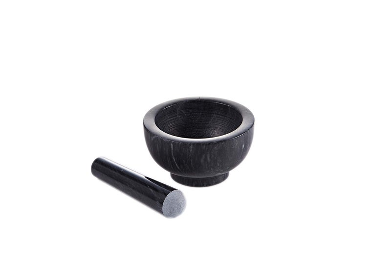 JEmarble Mortar and Pestle Set 45x25 inch Natural Stone Surface Polished For Easy Cleaning HeavyDurableElegant BlackPremium Quality
