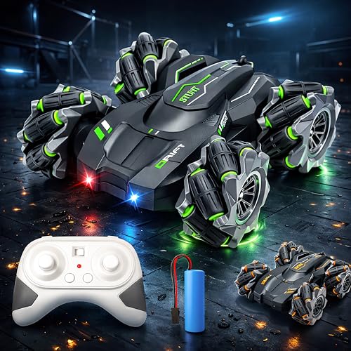 VGRASSP 2.4GHz 4WD Remote Control Drift Stunt Car Toy for Kids with Lights and Music - Double Sided 360° Rotating Dancing and Crawling RC Car with Rechargeable Battery - Color As Per Stock - Image 1