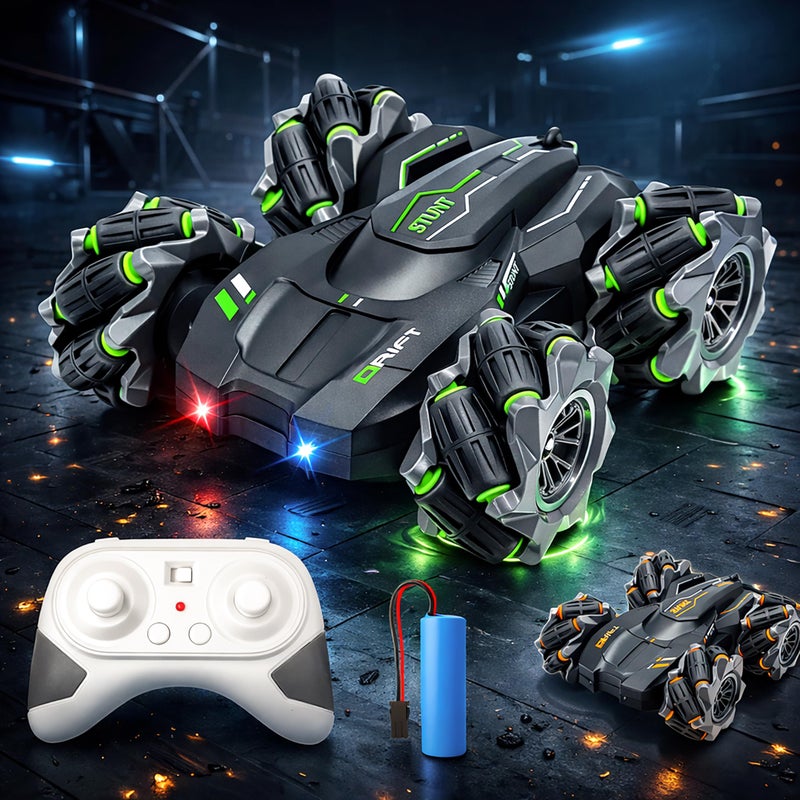 VGRASSP 2.4GHz 4WD Remote Control Drift Stunt Car Toy for Kids with Lights and Music - Double Sided 360° Rotating Dancing and Crawling RC Car with Rechargeable Battery - Color As Per Stock - Image 5