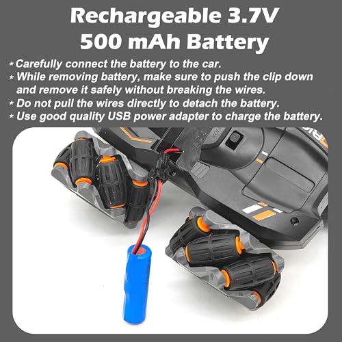 VGRASSP 2.4GHz 4WD Remote Control Drift Stunt Car Toy for Kids with Lights and Music - Double Sided 360° Rotating Dancing and Crawling RC Car with Rechargeable Battery - Color As Per Stock - Image 4
