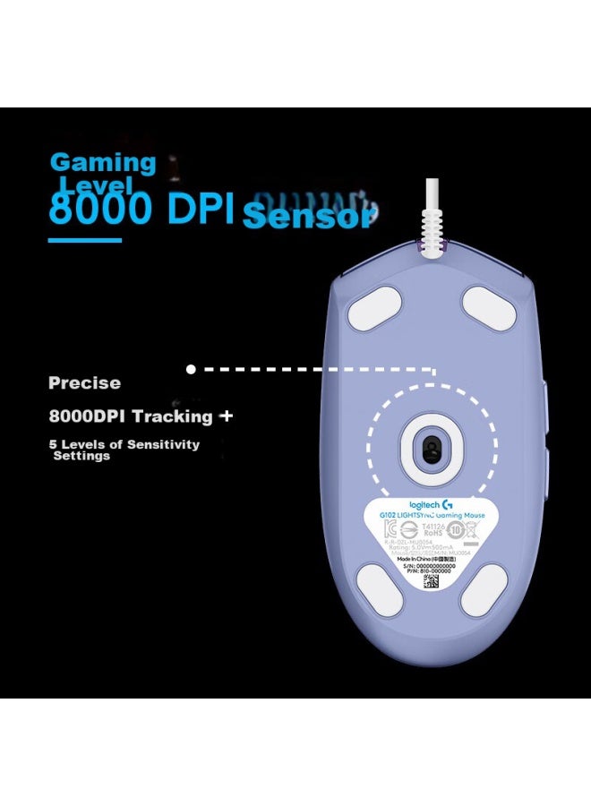 G Logitech G102 Wired Gaming Mouse, Light Purple, Rgb Lighting Effects, Lightweight Design, Pubg Mouse, Cyberpunk, 200-8000 Dpi - Image 5