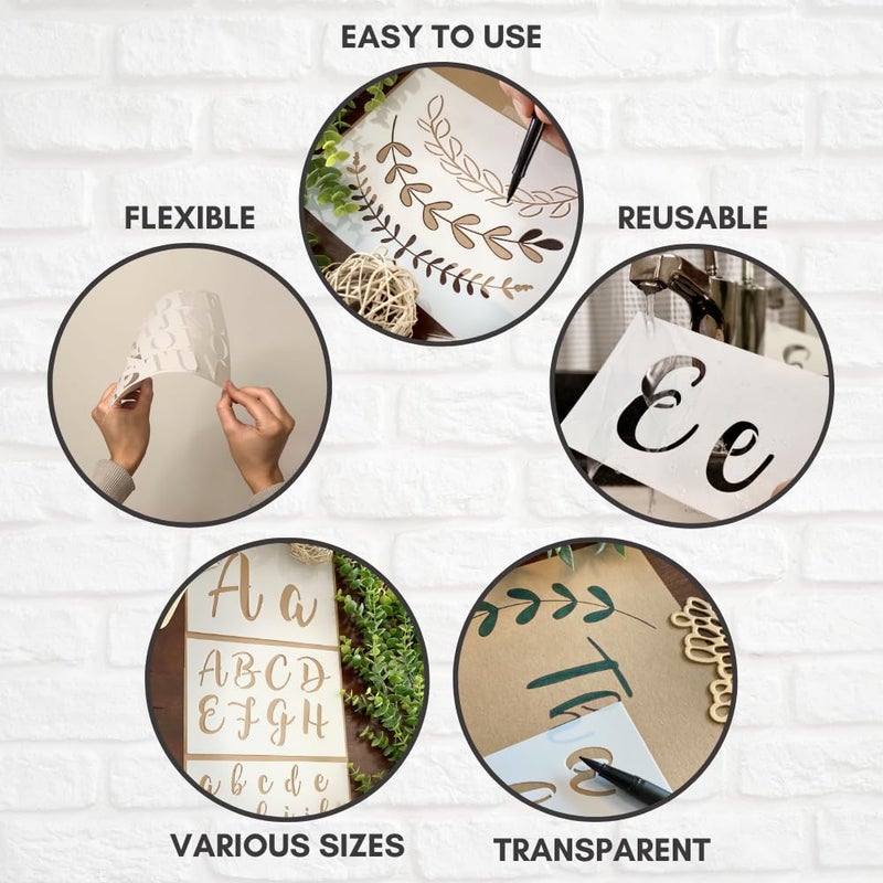 CITRUSY Boutique Calligraphy Stencil Template Kit | 45 Reusable Pieces | Lettering Upper, Lowercase, Large & Small | Numbers, Punctuation, Laurels and Flowers - for Arts Crafts Painting Wood (Signature Kit) - Image 3