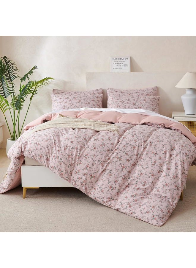 BUPIRD Floral Queen Comforter Set 3 Pieces Soft Cute Floral Bedding Comforter Lightweight Garden Style Queen Floral Botanical Comforter Set for All Seasons 1 Comforter and 2 Pillowcases - Image 3