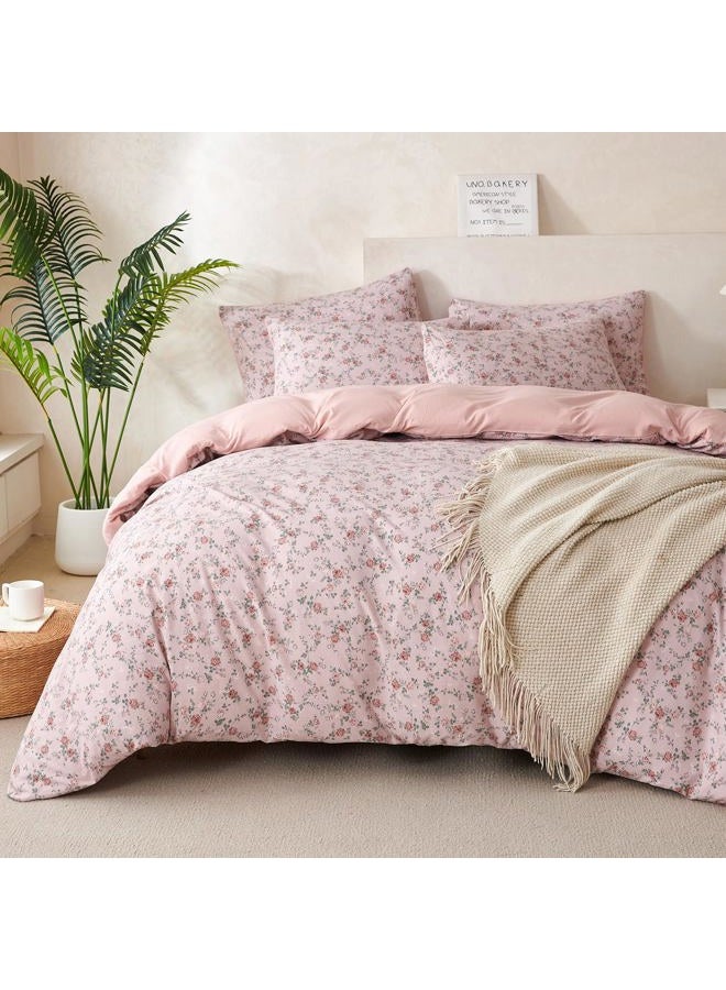 BUPIRD Floral Queen Comforter Set 3 Pieces Soft Cute Floral Bedding Comforter Lightweight Garden Style Queen Floral Botanical Comforter Set for All Seasons 1 Comforter and 2 Pillowcases - Image 1