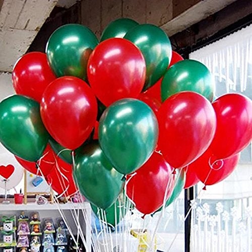 Evisha HD Big Size 50 pcs Metallic | Latex Balloons | Theme Party, Party Decoration | Birthday Party Balloons | Balloons For Party Decoration (Red Green) - Image 1