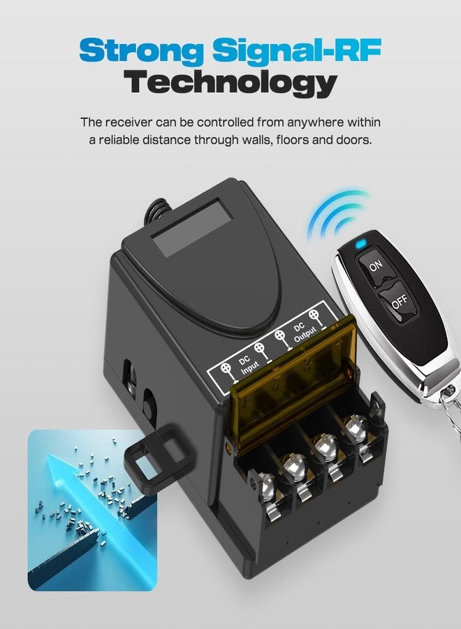 مفتاح تحكم لاسلكي عن بعد 12 فولت، من ماليكتيلي DC12V/24V/48V/72V، مرحل 30 أمبير، مفتاح تحكم بترددات الراديو بمدى يصل إلى 328 قدمًا لأنظمة إنذار السرقة، وأنظمة الأمان، ووحدات الإضاءة، ومحركات أبواب الليثيوم الدوارة. - Image 3