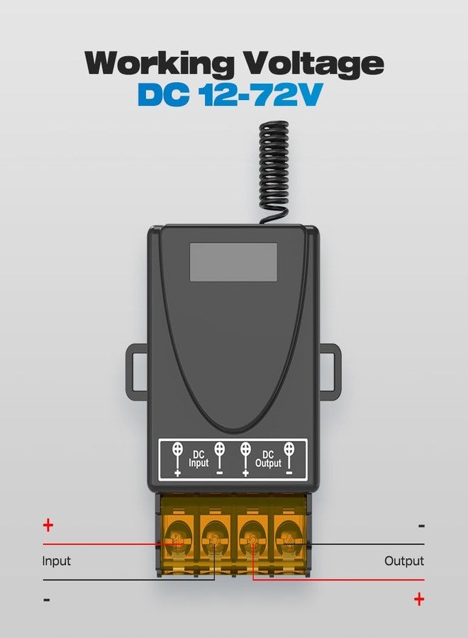 مفتاح تحكم لاسلكي عن بعد 12 فولت، من ماليكتيلي DC12V/24V/48V/72V، مرحل 30 أمبير، مفتاح تحكم بترددات الراديو بمدى يصل إلى 328 قدمًا لأنظمة إنذار السرقة، وأنظمة الأمان، ووحدات الإضاءة، ومحركات أبواب الليثيوم الدوارة. - Image 5