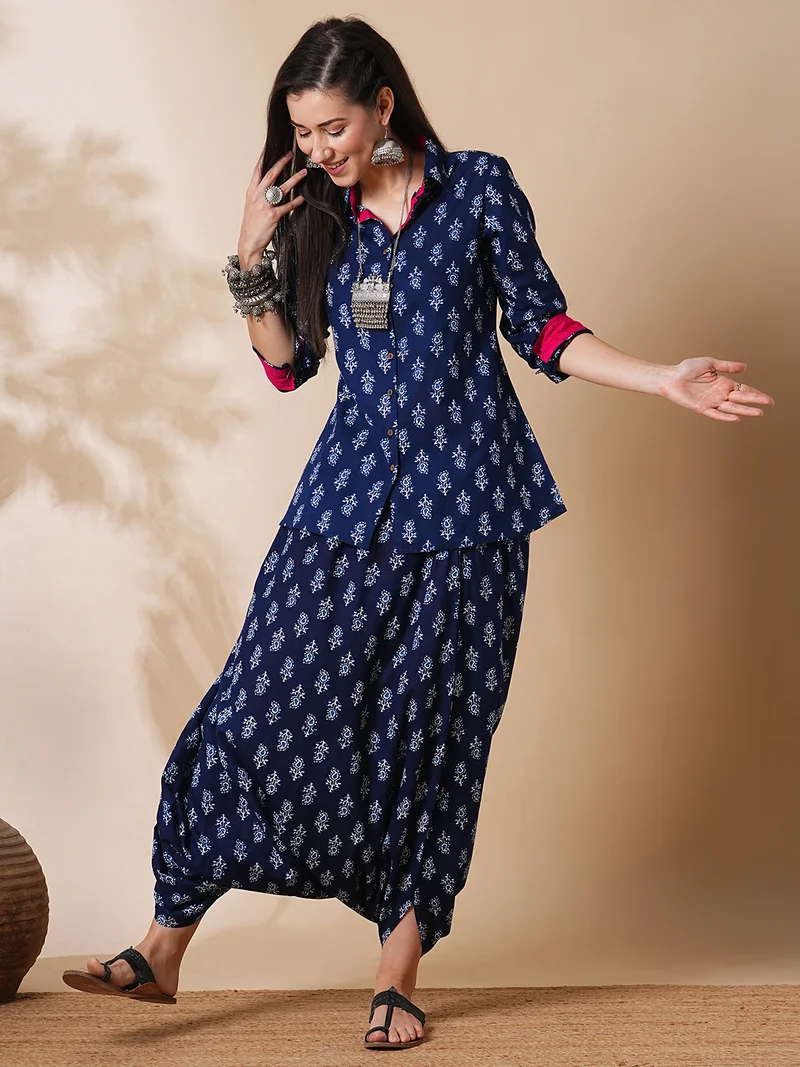 جلو باص Women Paisley Printed Cotton Tunic & Harem Pants