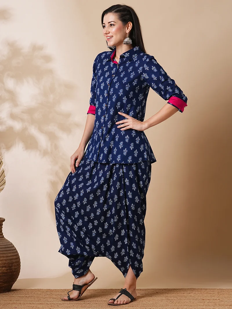 جلو باص Women Paisley Printed Cotton Tunic & Harem Pants