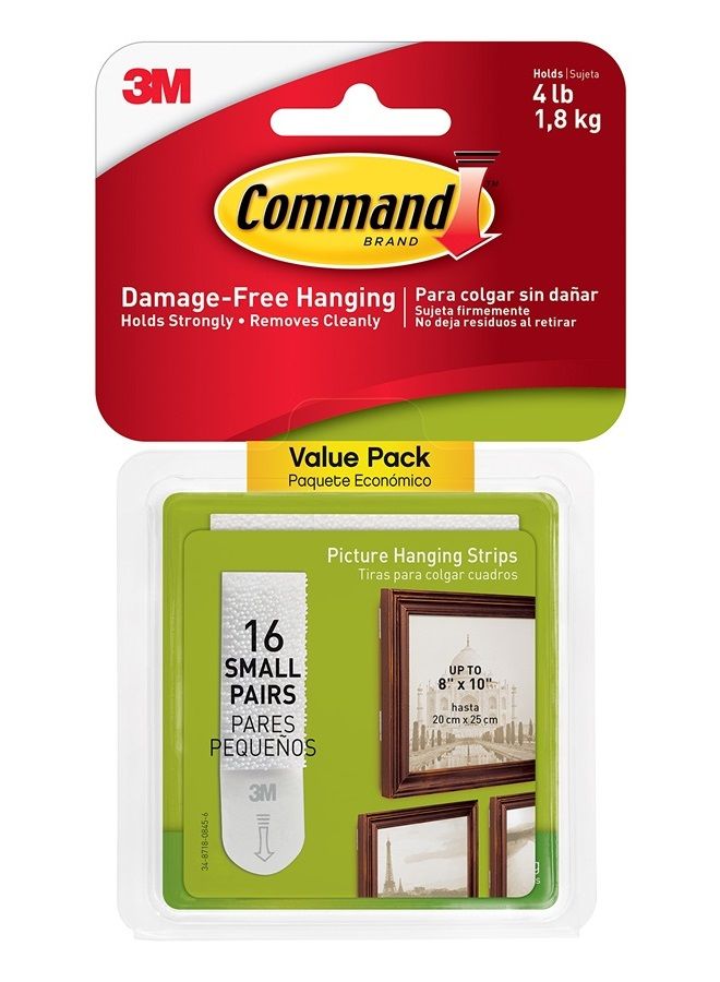 17205-16ES 3M Small Picture Hanging Strips Create Gallery Walls, Strong and Versatile, 16 Pairs, White