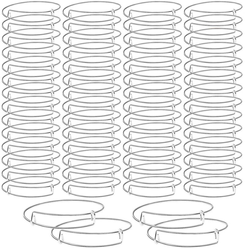 UPINS 60Pcs Expandable Blank Bangle Bracelets Adjustable Wire Bracelets for DIY Jewelry Making, Silver - Image 1