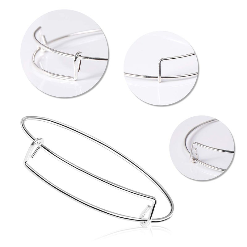 UPINS 60Pcs Expandable Blank Bangle Bracelets Adjustable Wire Bracelets for DIY Jewelry Making, Silver - Image 4