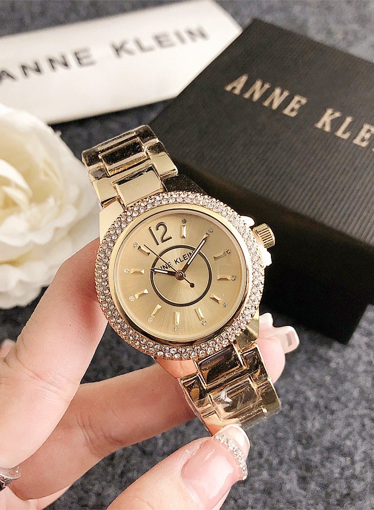 ANNE KLEIN Women's Classic Cubic Zirconia Fashion Quartz Watch with Gold Stainless Steel Strap Gift 33mm - Image 1