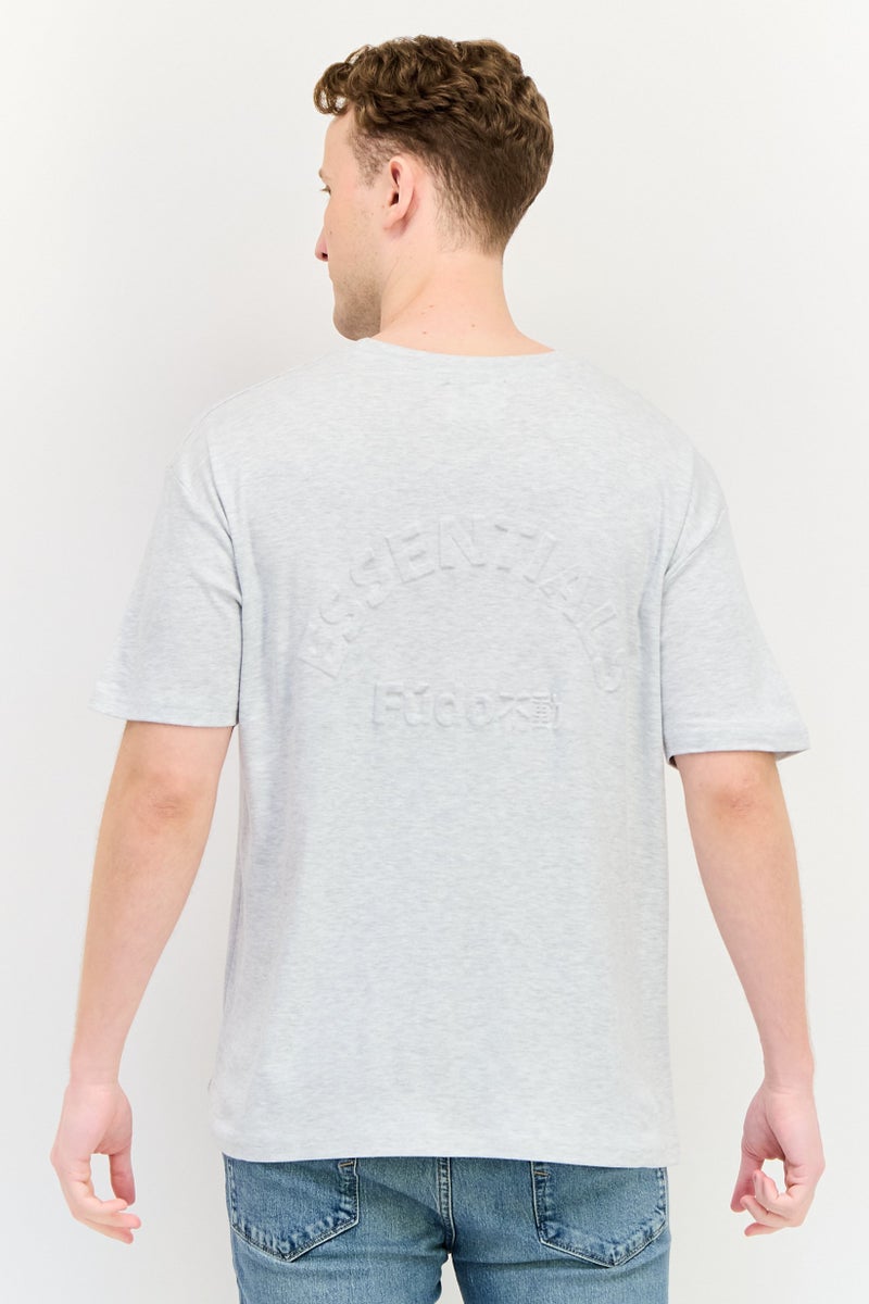 Fudo Men Crew Neck Short Sleeve Brand Logo T-Shirt, Light Grey - Image 3