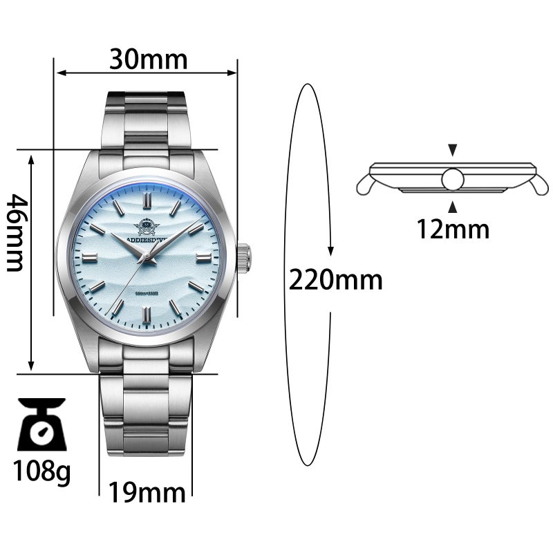 ADDIESDIVE ساعة يد كواتز زرقاء 36 مم للرجال والنساء، حركة ميكانيكية-كواتز VH31، كريستال قبة معدني K1 مقاوم للماء 100م AD2030 - Image 2